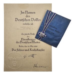 mothers cross in silver with packet and document